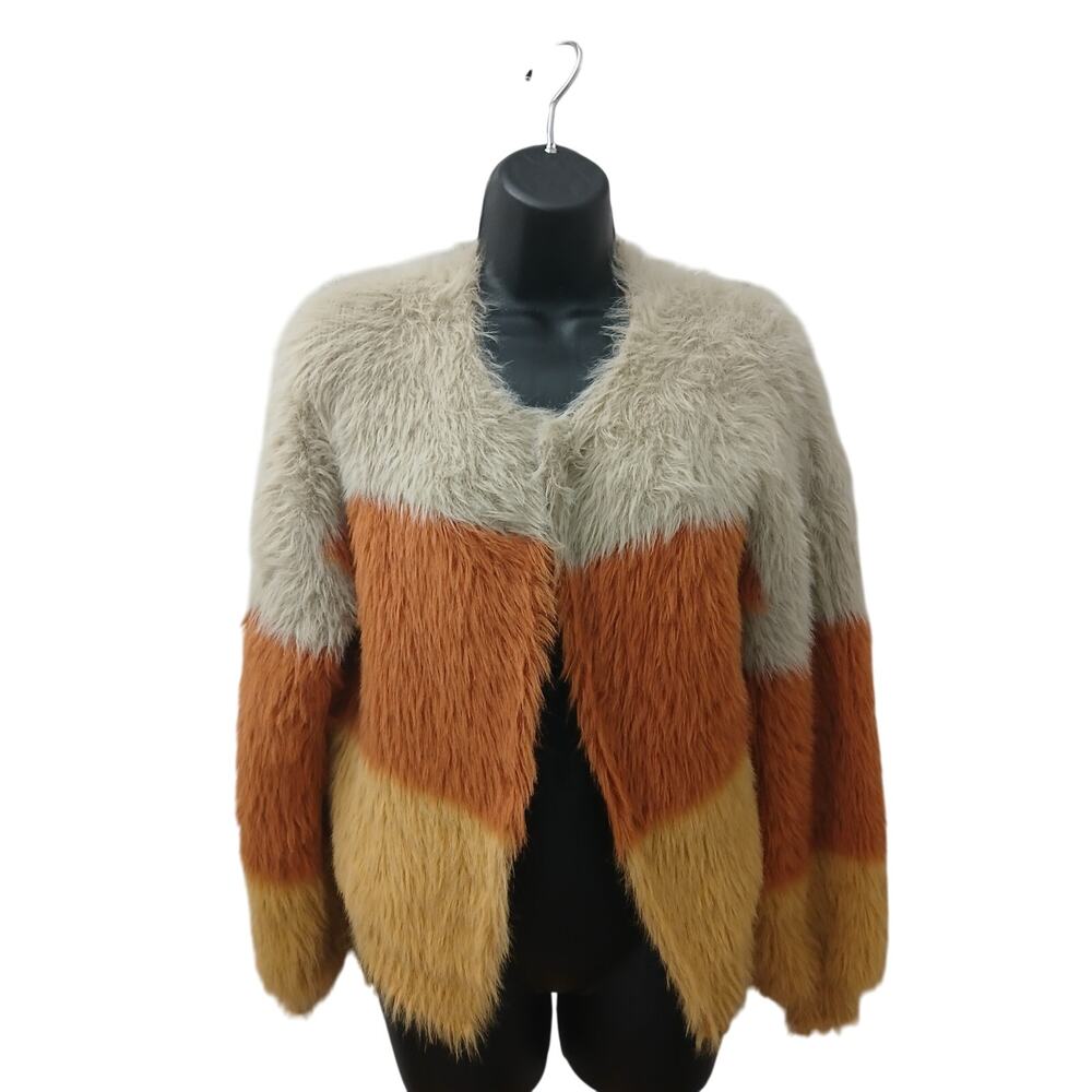 Woven Heart Multicolor Color Fuzzy Relaxed Fit Cardigan sz M